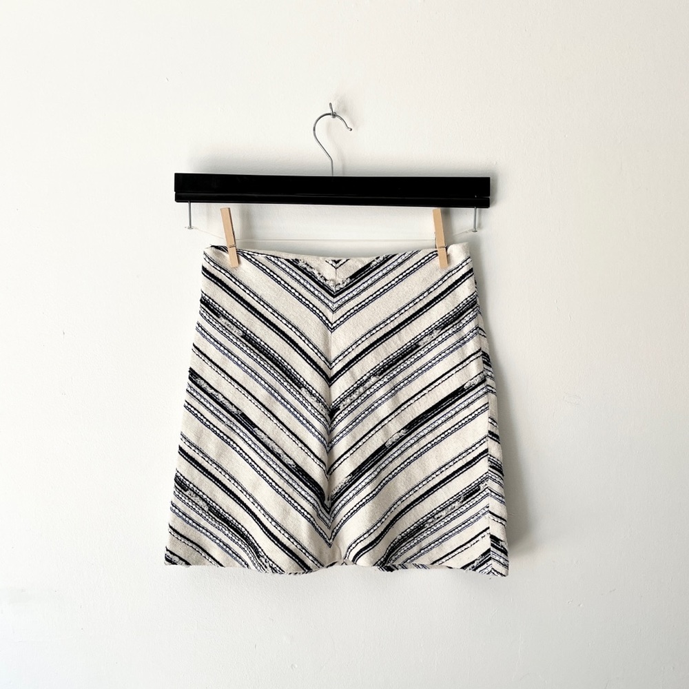 Zara Basics A-Line Textured Distressed Striped Mini Skirt S